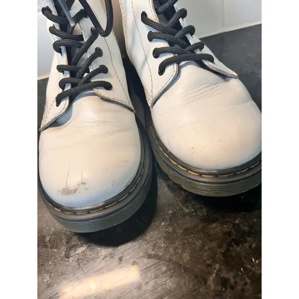 Dr. Martens Air Wair Kids Leather Delaney Ankle‎ Boots White Black Size 5